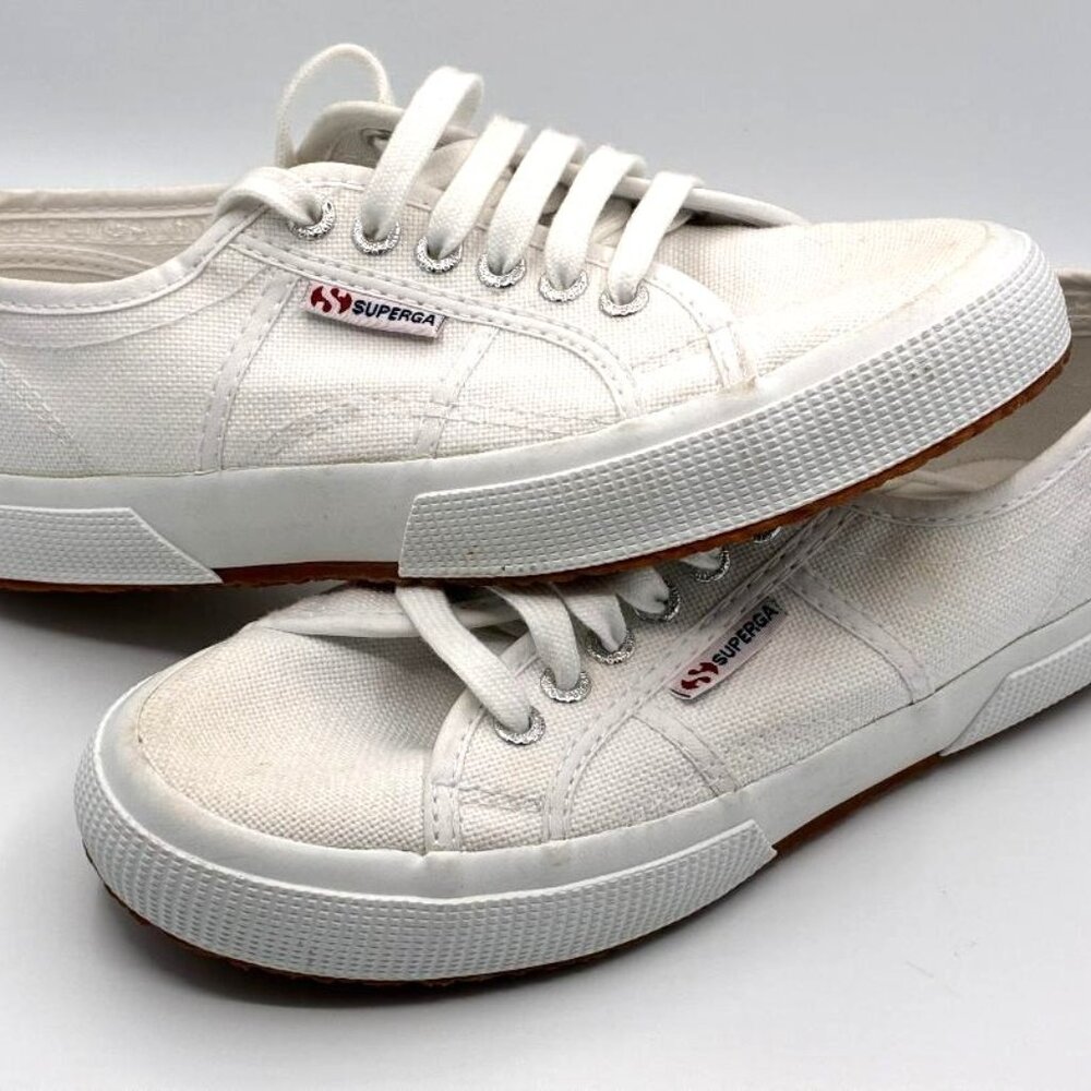 Superga White Canvas Low-Top Sneakers with Gum Sole